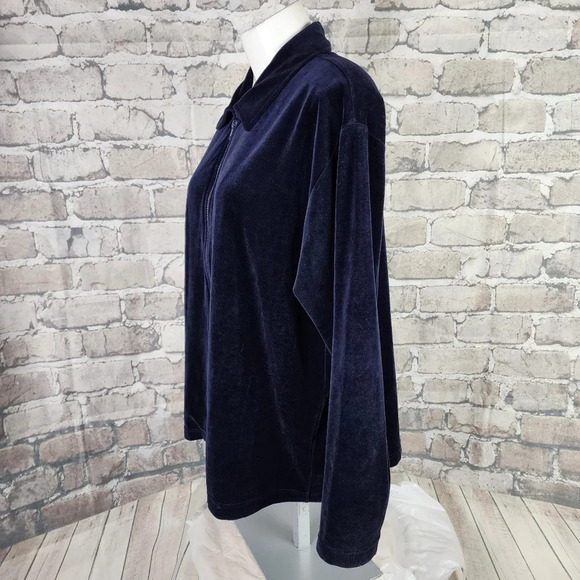 Vintage 80s Club  Monaco Velour Zip Front Track Jacket Navy Blue Size Large - Picture 7 of 8